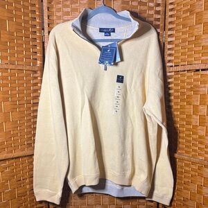 Caribbean Joe Men's Reversible Zip Up Sweater (Yellow and cream)